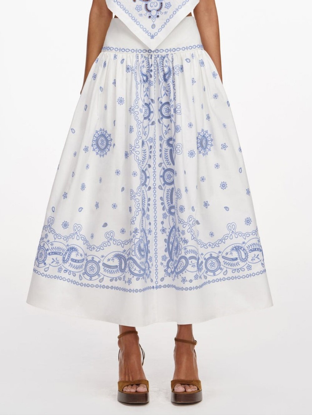 Self-portrait White And Blue Embroidered Midi Skirt